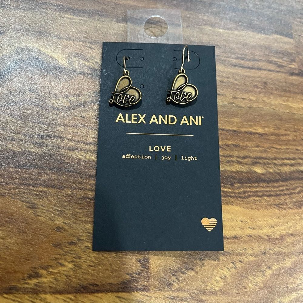 Alex & Ani Gold LOVE Heart Dangle Earrings NEW